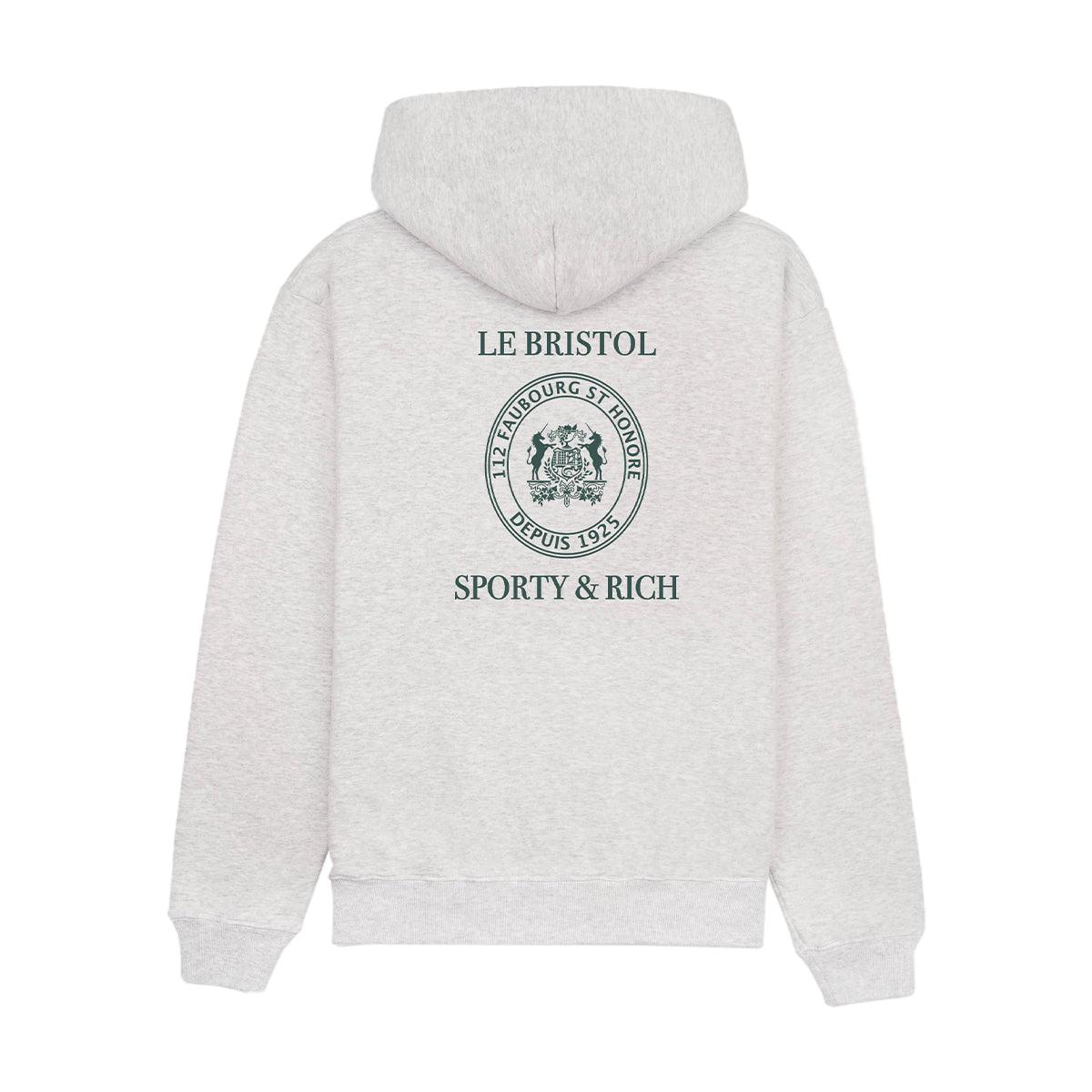 Le Bristol Paris Crest Seal Hoodie - Heather Grey & Forest Green Pullover for Men & Women | Cozy Casual Wear for Fall & Winter | Perfect for Outdoor Activities & Street Style