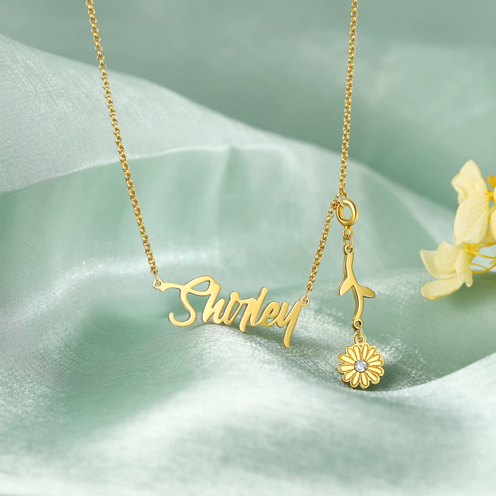 Custom Birth Flower Name Necklace for Women - 925 Sterling Silver & Gold Personalized Jewelry with Dainty Birth Month Flower Charm | Unique Birthday Gift for Her, Anniversary Present, Mother's Day Jewelry