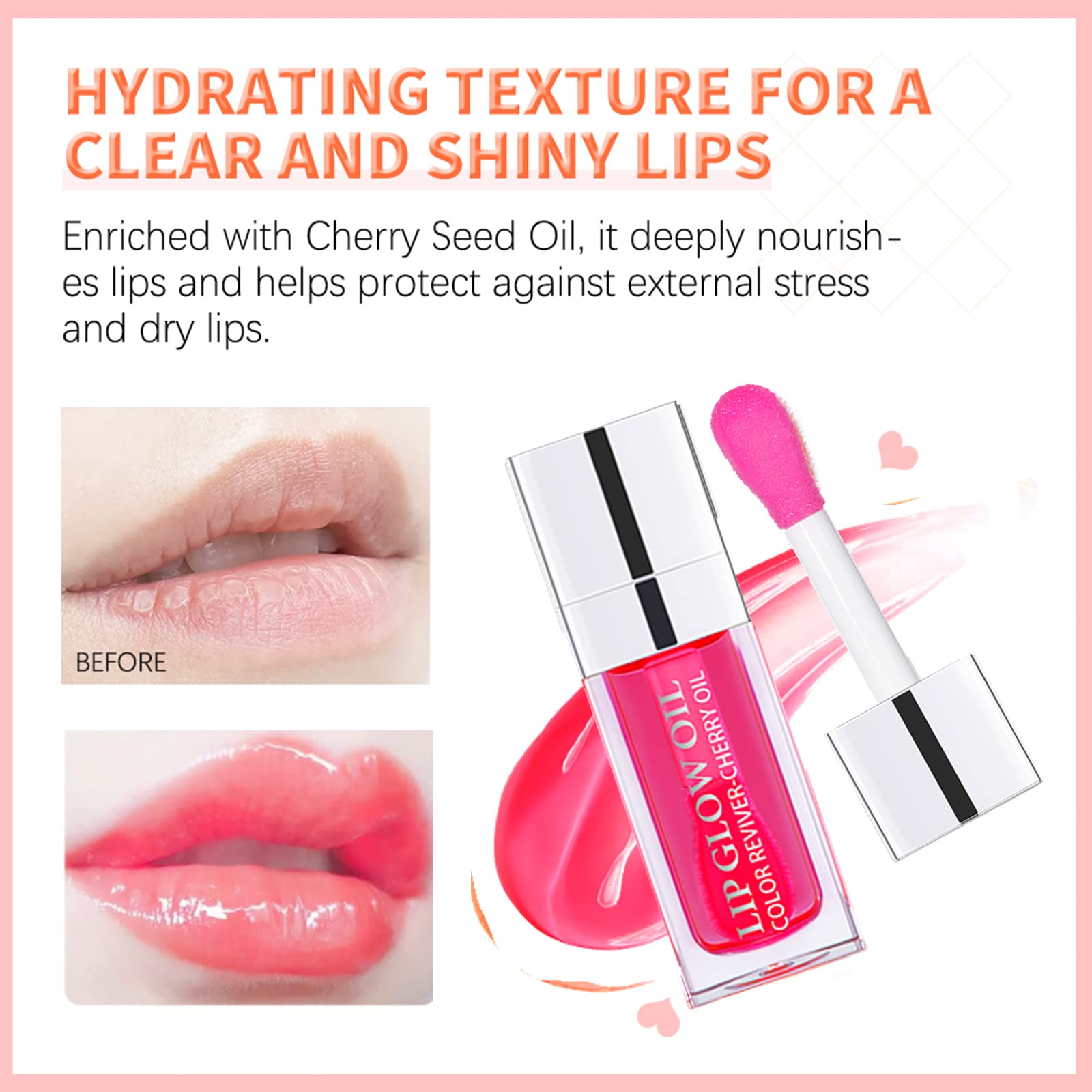 Hydrating Plumping Lip Gloss Oil - Long Lasting Moisturizing Lip Balm for Dry Lips & Lip Care - Transparent Tinted Lip Oil with Cherry Flavor | Perfect for Daily Hydration, Night Lip Treatment & Makeup Looks