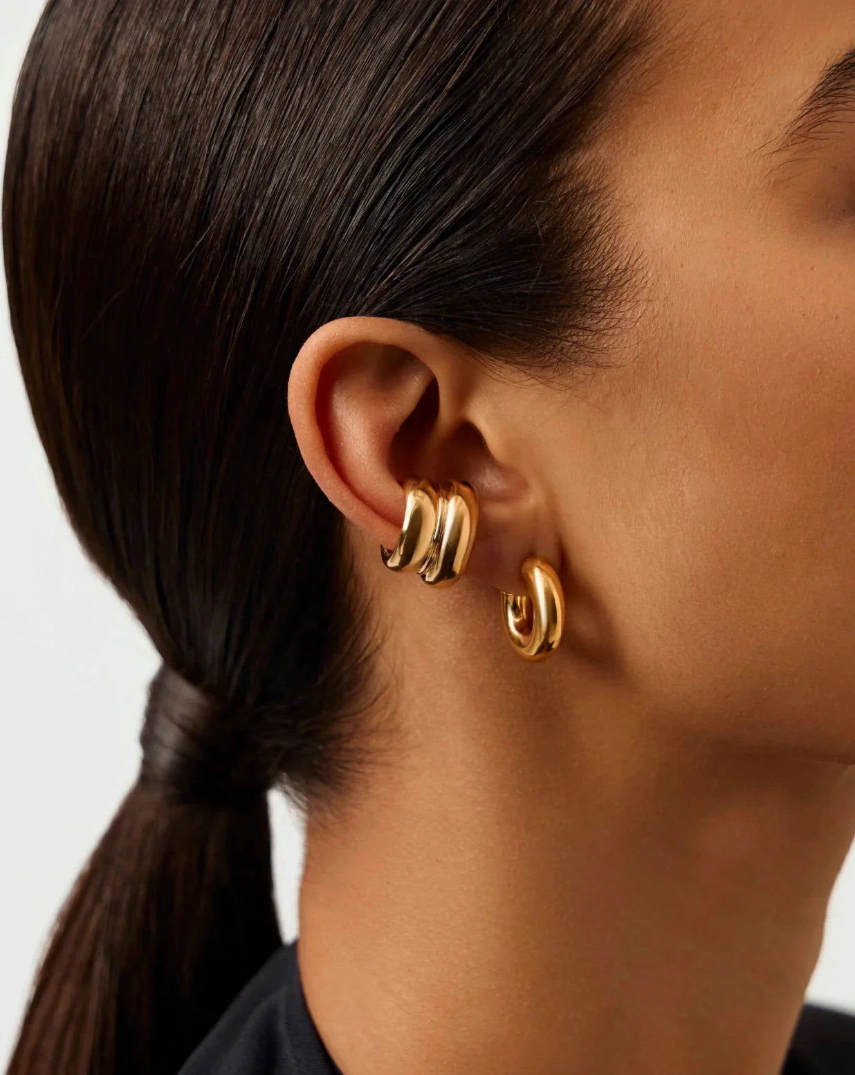 Elegant Sculptural Chubby Double Ear Cuff - 18k Gold Plated Statement Earrings for Women | Perfect for Parties, Weddings & Special Occasions