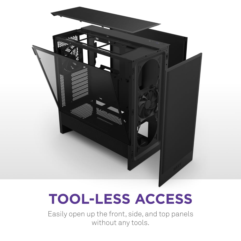 NZXT H5 Flow 2024 Compact ATX Mid-Tower PC Gaming Case - High Airflow Design with 2 x 120mm Fans - Supports 360mm Front & 240mm Top Radiators - Advanced Cable Management & Tempered Glass Side Panel - Sleek Black Finish - Perfect for Gaming Rigs, Streaming Setups, and Custom Water Cooling Builds