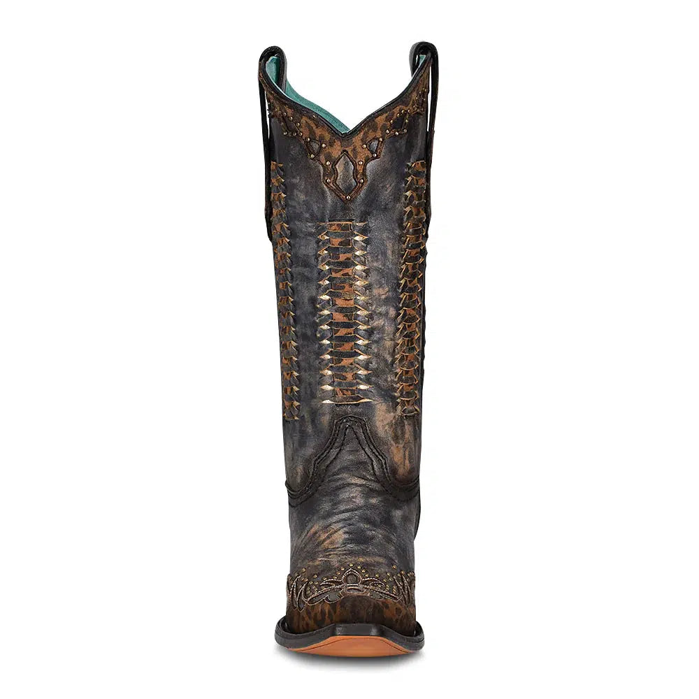 Women's C3881 M Corral Black & Brown Western Cowgirl Cowhide Leather Boots - Perfect for Rodeo, Country Dancing & Casual Wear