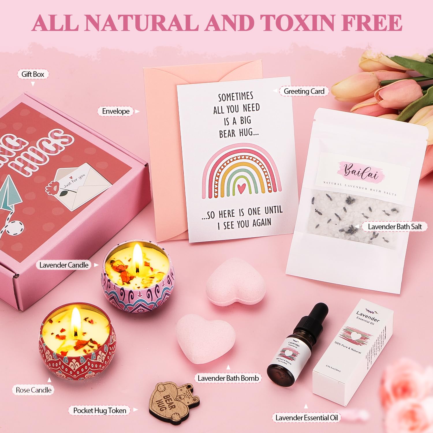 Pamper Gifts for Women - Birthday Relaxation Spa Bath Set with Pocket Hug Token | Thoughtful Care Package for Her, Best Friend, Get Well Soon | Perfect for Self-Care, Gift Giving & Stress Relief