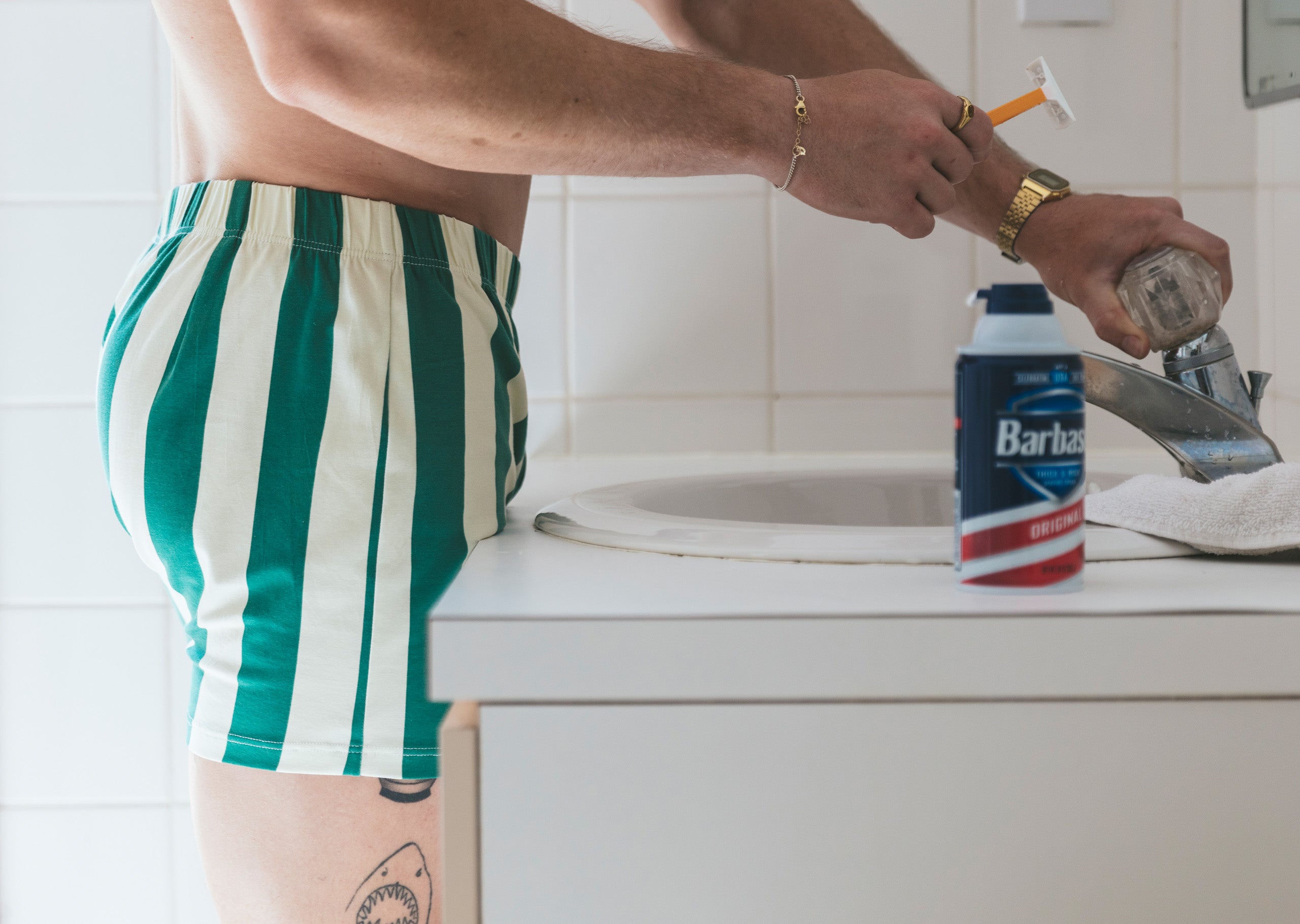 Slim Fit Boxer Briefs for Men - Comfortable Cotton Underwear with Hunter/Cream Cabana Stripe Design - Perfect for Everyday Wear, Workout & Lounge