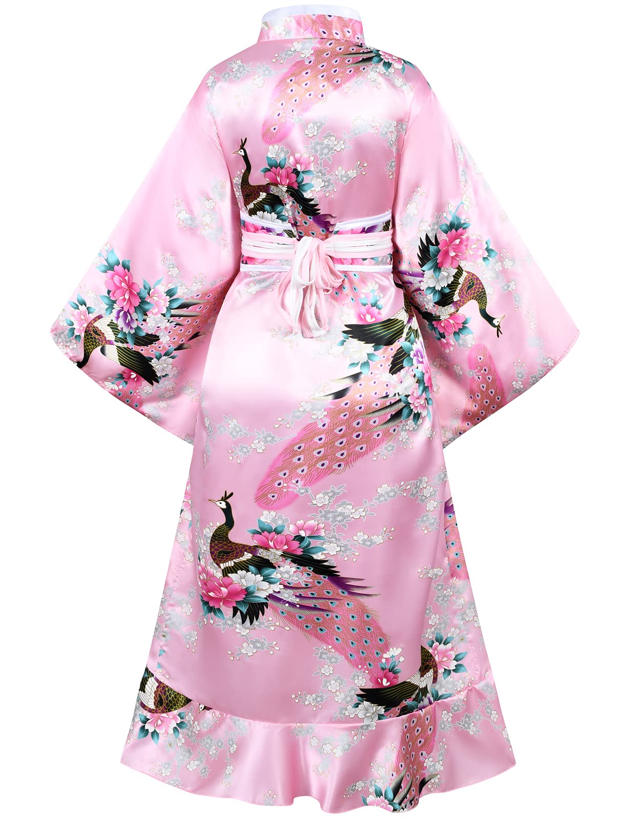 Japanese Kimono Robe for Women - Elegant Geisha Yukata with Ruffle Sleeves, Blossom Print Satin Bathrobe & Sleepwear Set with Tabi Socks | Perfect for Spa Days, Loungewear, Cosplay and Themed Parties