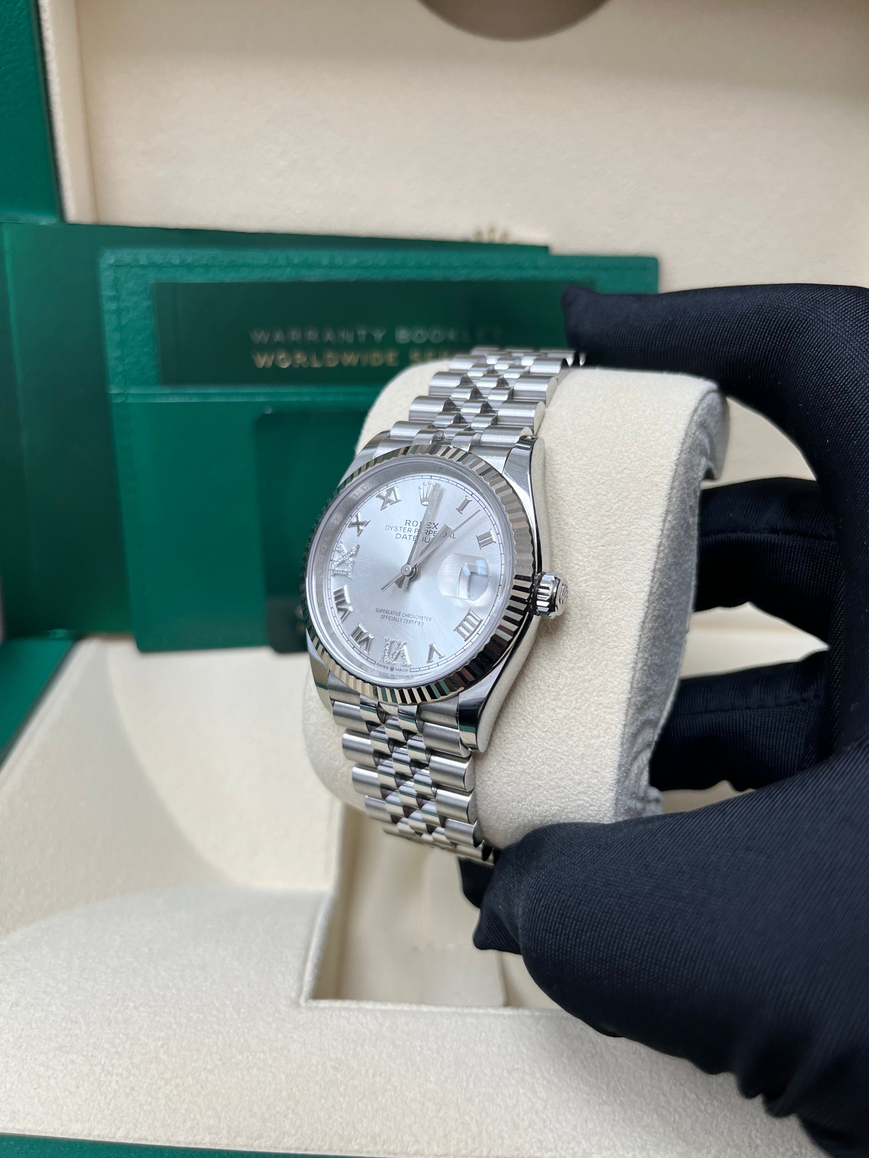 Rolex Datejust 36mm Stainless Steel Watch - Fluted Bezel, Silver Diamond Roman Numeral Dial (VI & IX), Jubilee Bracelet Ref.126234 | Luxury Dress Watch for Men, Perfect for Business, Weddings & Formal Occasions