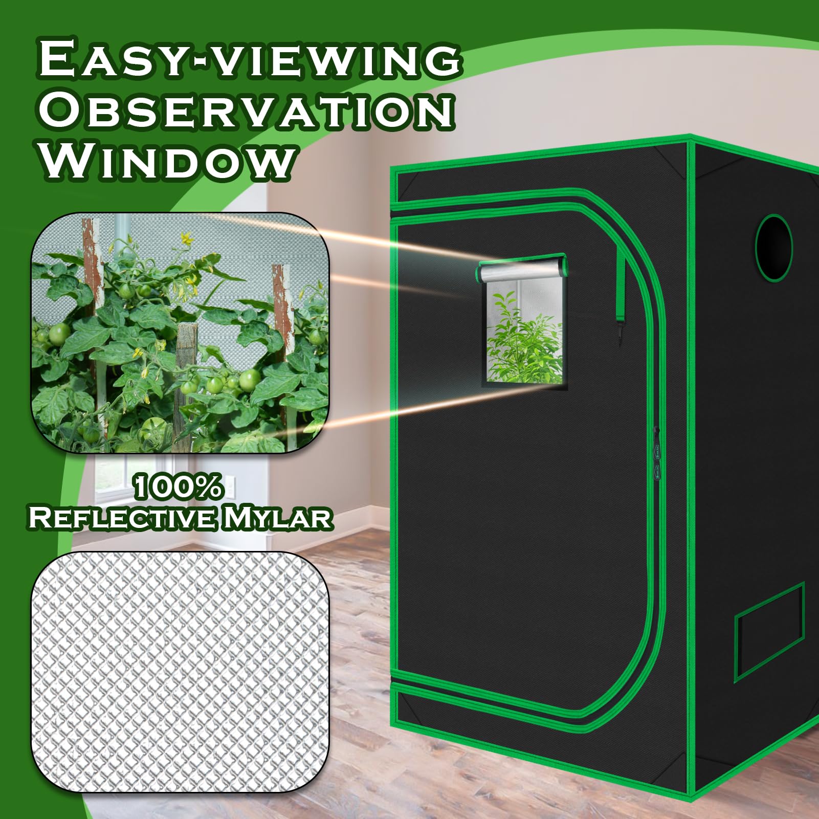 48x48x78 Inch Mylar Hydroponic Grow Tent for Indoor Plants - Observation Window & Removable Waterproof Floor Tray - Perfect for Growing Fruits, Flowers, and Vegetables Year-Round
