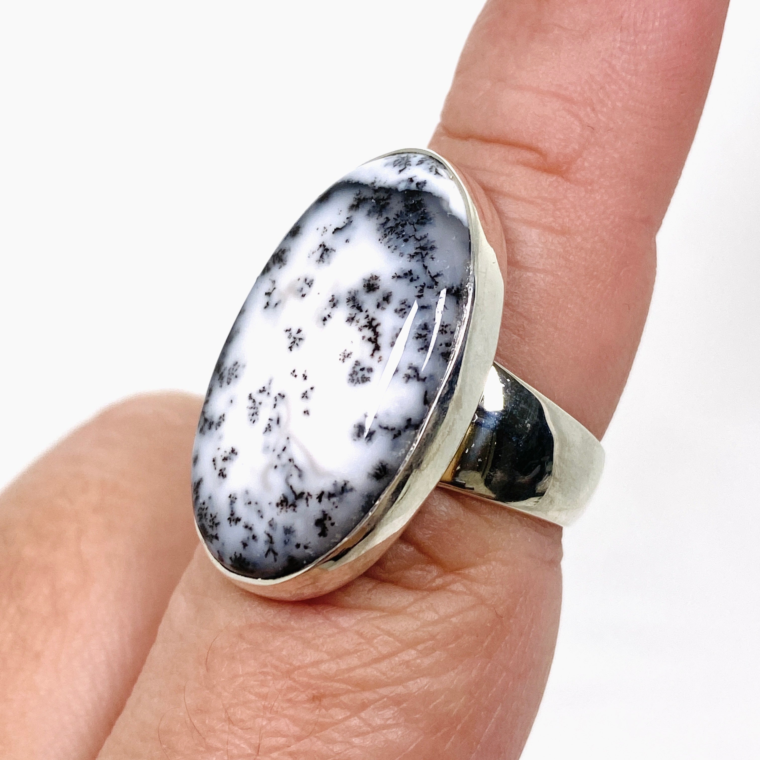 Dendritic Opal Oval Cabochon Ring - Size 8 KRGJ3310 - Perfect for Boho Jewelry & Nature-Inspired Fashion