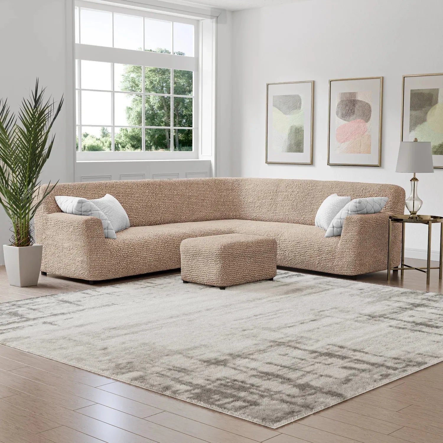 Corner Sofa Slipcover - Microfiber Stretchable Furniture Protector - Perfect for Living Room, Family Room & Home Decor