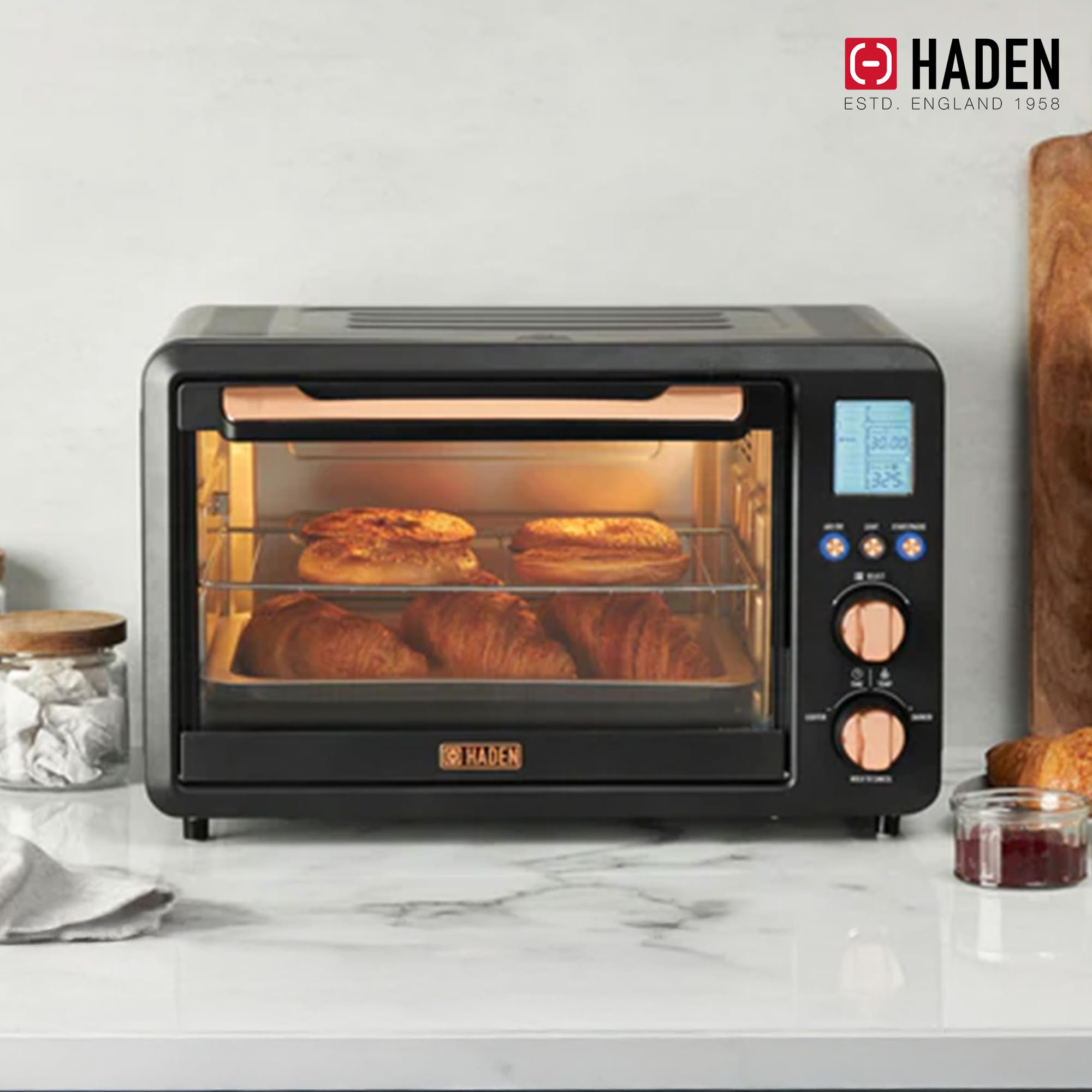 Haden 6-Slice Toaster Oven with Air Fryer Combo - Black/Copper Countertop Appliance for Kitchen | Perfect for Baking, Toasting & Air Frying at Home