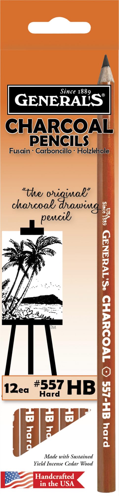 12-Pack General Charcoal Pencil 557-HB for Sketching & Drawing