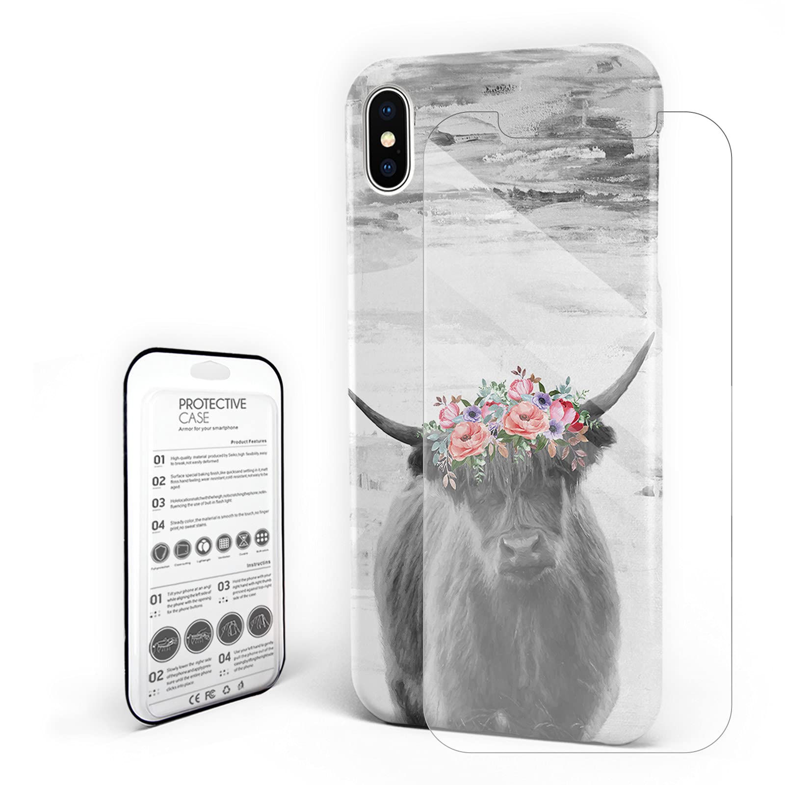 Highland Cow with Wreath iPhone 11 Case - Shockproof Hard PC Slim Protective Cover with Screen Protector | Cute Durable Phone Case for Women & Men | Perfect for Everyday Use, Travel & Gift Giving