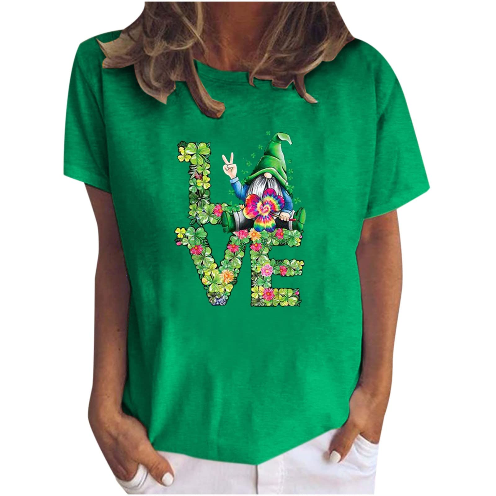Women's Cute Graphic Print Short Sleeve T-Shirt - Summer Casual Crew Neck Tee Top with Love Design | Perfect for Daily Wear, Weekend Outings & Beach Vacations
