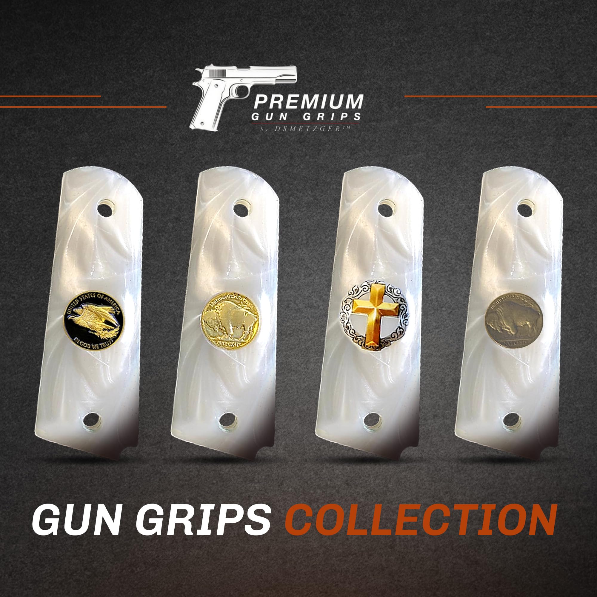 Premium Gun Grips for Full Size 1911 - Pearl White with Black & Gold Eagle Design - Compatible with Government Models & Clones (Taurus, S&W, Springfield, Rock Island) - Perfect for Competitive Shooting, Hunting & Firearm Enthusiasts
