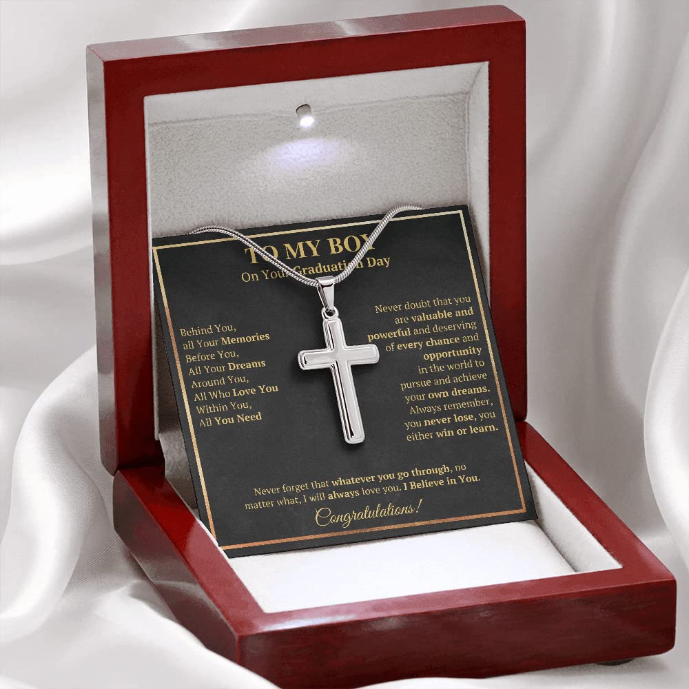 2022 Graduation Cross Necklace for Men - Inspirational Gift for Son, Grandson, Brother, Boyfriend - Includes Message Card & Gift Box - Perfect for Graduation Ceremony & Special Occasions