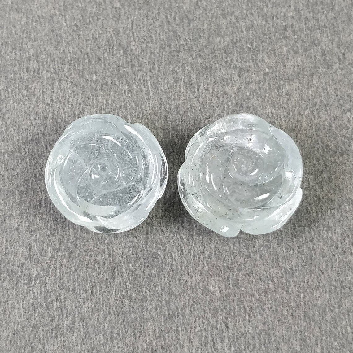 Natural Untreated Blue Aquamarine Gemstone Carving - 24.60cts Hand Carved Flower (14mm x 15mm, 2pcs) | Jewelry Making, Healing Crystals, Meditation & Gift Giving