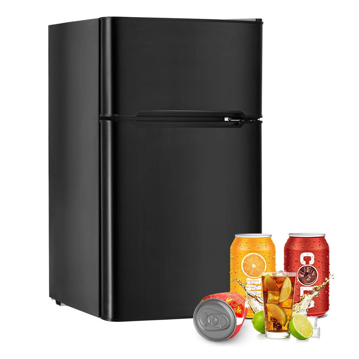 3.2 Cu.FT Mini Fridge with Freezer - Compact Dual Door Refrigerator with Adjustable Temperature & Removable Glass Shelves - Perfect for Dorm, Office, Kitchen, Bedroom, RV, or Small Apartment (Black)