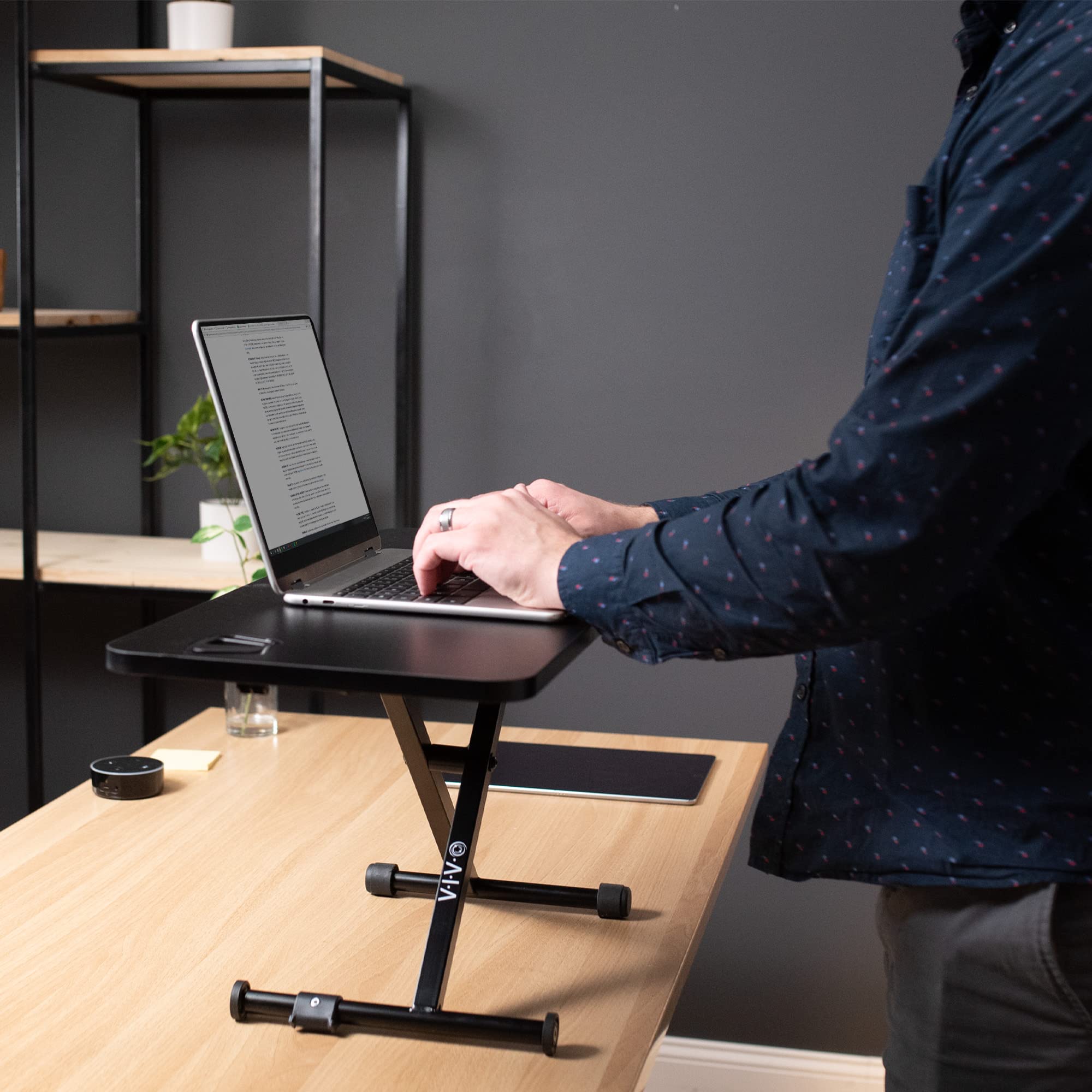 VIVO Black Small Single Top 28 inch Standing Desk Converter | Adjustable Height Scissor Lift Monitor Riser | Sit to Stand Workstation for Home Office, Gaming & Study | DESK-V011F