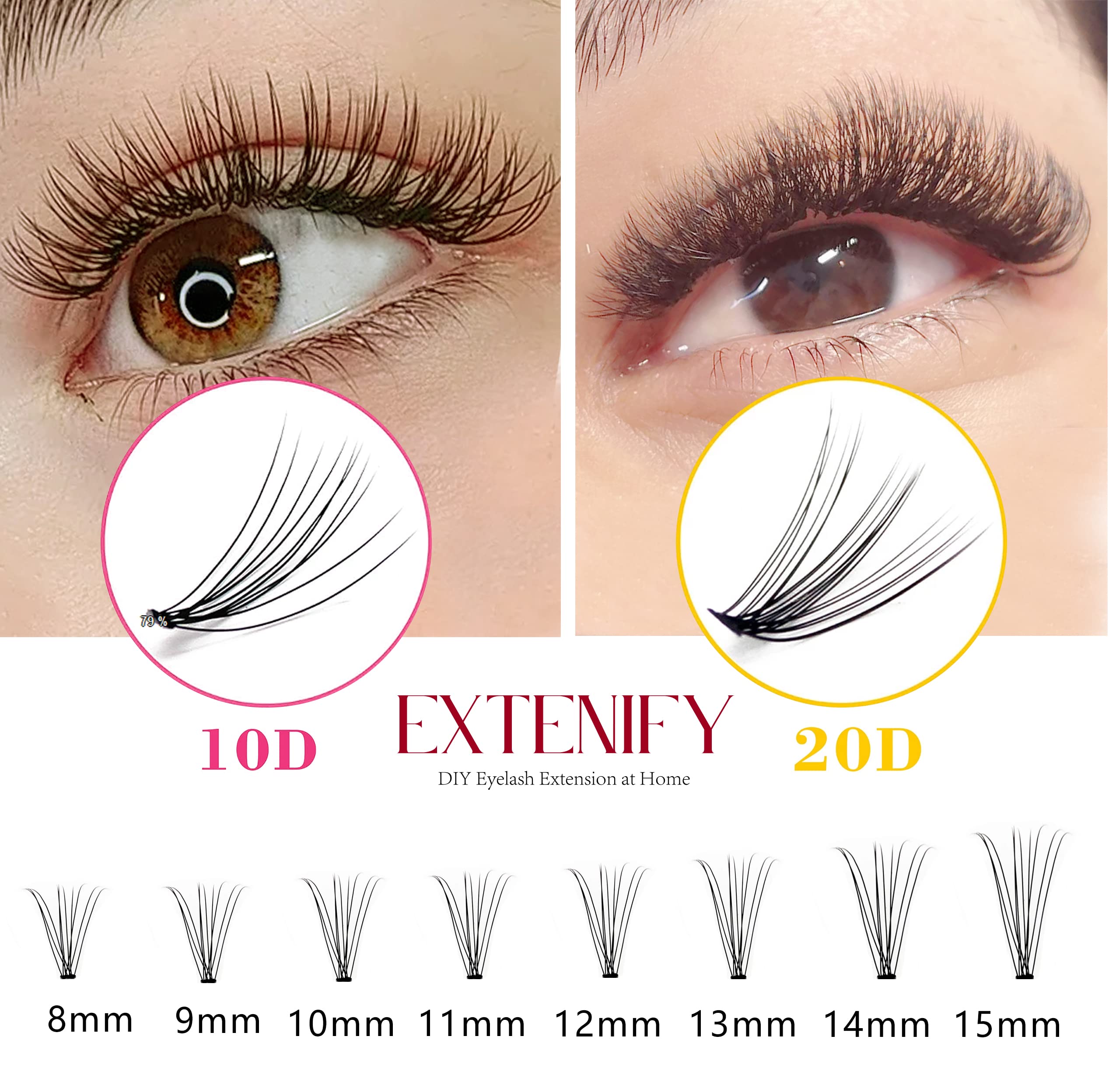 EXTENIFY Soft DIY False Eyelashes - 0.07mm Ultra Thin, 20 Roots 80 Clusters, C Curl 11mm Natural Looking Individual Eyelash Extensions for Home Use - Perfect for Weddings, Parties & Daily Makeup Enhancement