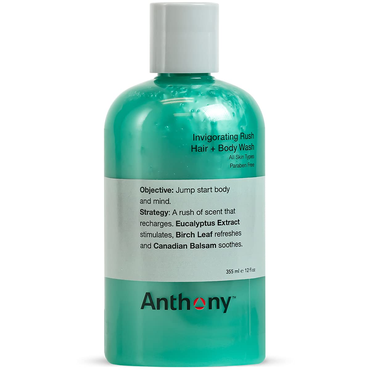 Anthony Men's 2-in-1 Body Wash & Shampoo - Invigorating Pine Wood Scent with Eucalyptus, Canadian Balsam & Charcoal - Hydrating Hair & Skin Cleanser - 12 Fl Oz - Perfect for Gym, Travel & Daily Shower Routine