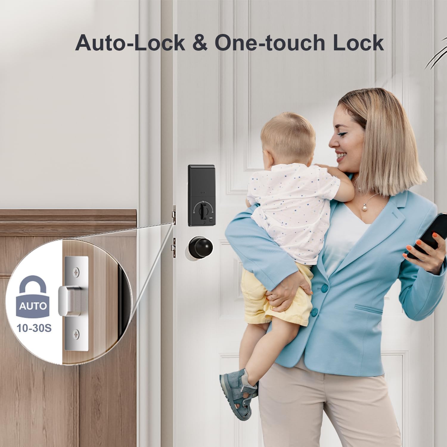 Smart Keyless Entry Door Lock Deadbolt with Handle Set - Keypad Door Lock with Auto Lock & Easy Installation - Matte Black - Secure Front Door Access for Home & Office Use