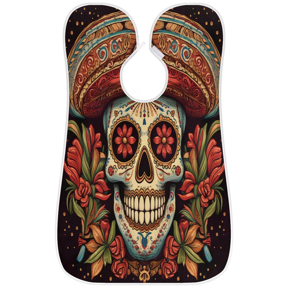 Cool Mexican Skull Beard Shaving Bib for Men - Waterproof Barber Apron for Hair Dye & Makeup, Beard Trimming & Haircut Cape - Sink Hair Catcher & Grooming Accessory - Perfect for Barbershops, Home Grooming & Halloween Costumes