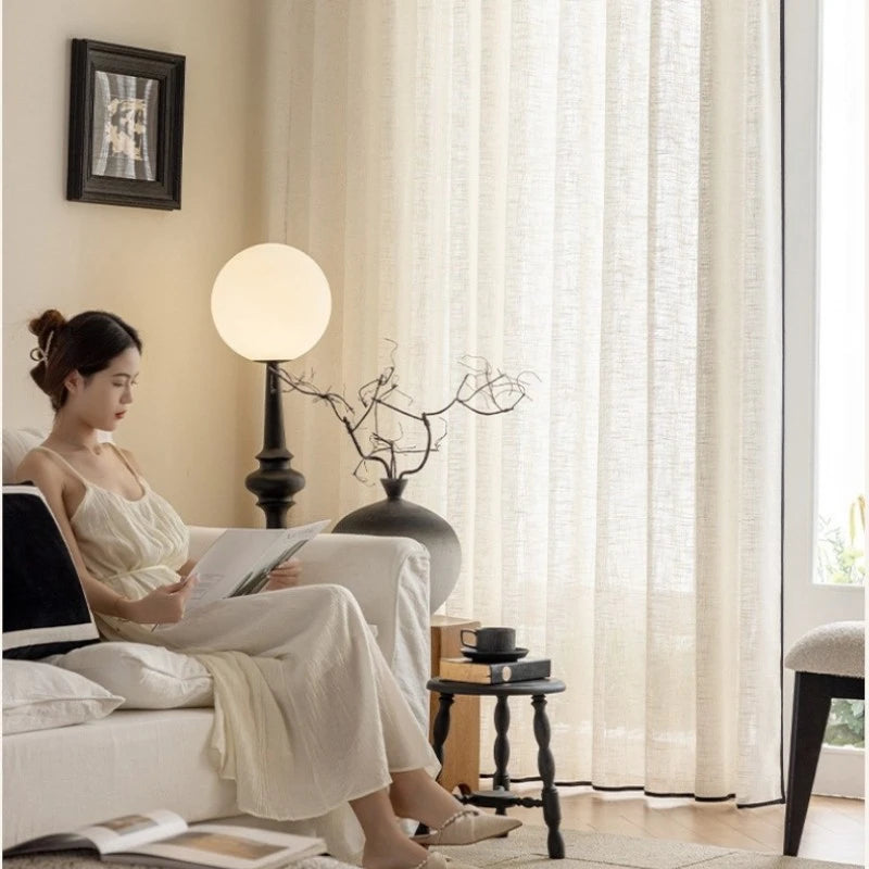 Kalani Linen Semi-Sheer Custom Curtains with Black Trim - Elegant Window Treatments for Living Room, Bedroom & Dining Room