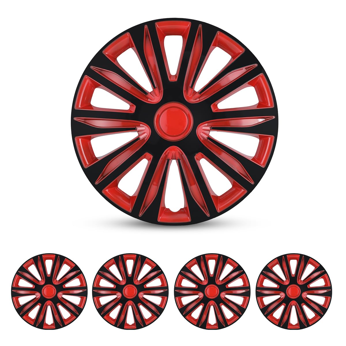 Universal 14 Inch Hubcaps - Snap On Wheel Rim Covers for Cars, Pickup Trucks & SUVs (4 Pack, Black & Red Lacquer) | Durable Replacement Exterior Accessories for R14 Wheels | Perfect for Road Trips, Daily Commutes & Vehicle Protection