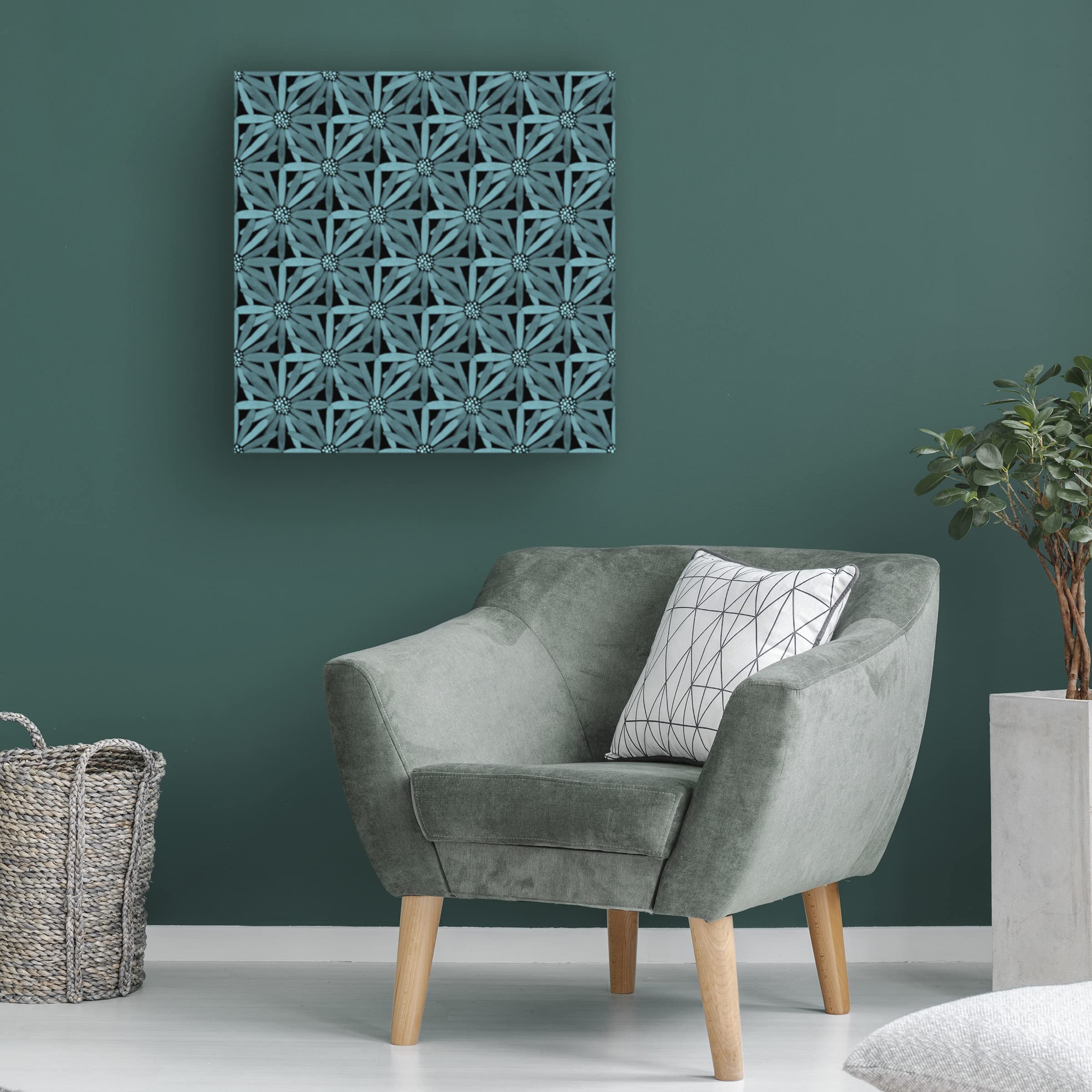 Yachal Design 'Daisy Geometric' Canvas Wall Art Print - Modern Abstract Floral Painting for Living Room, Bedroom & Office Decor