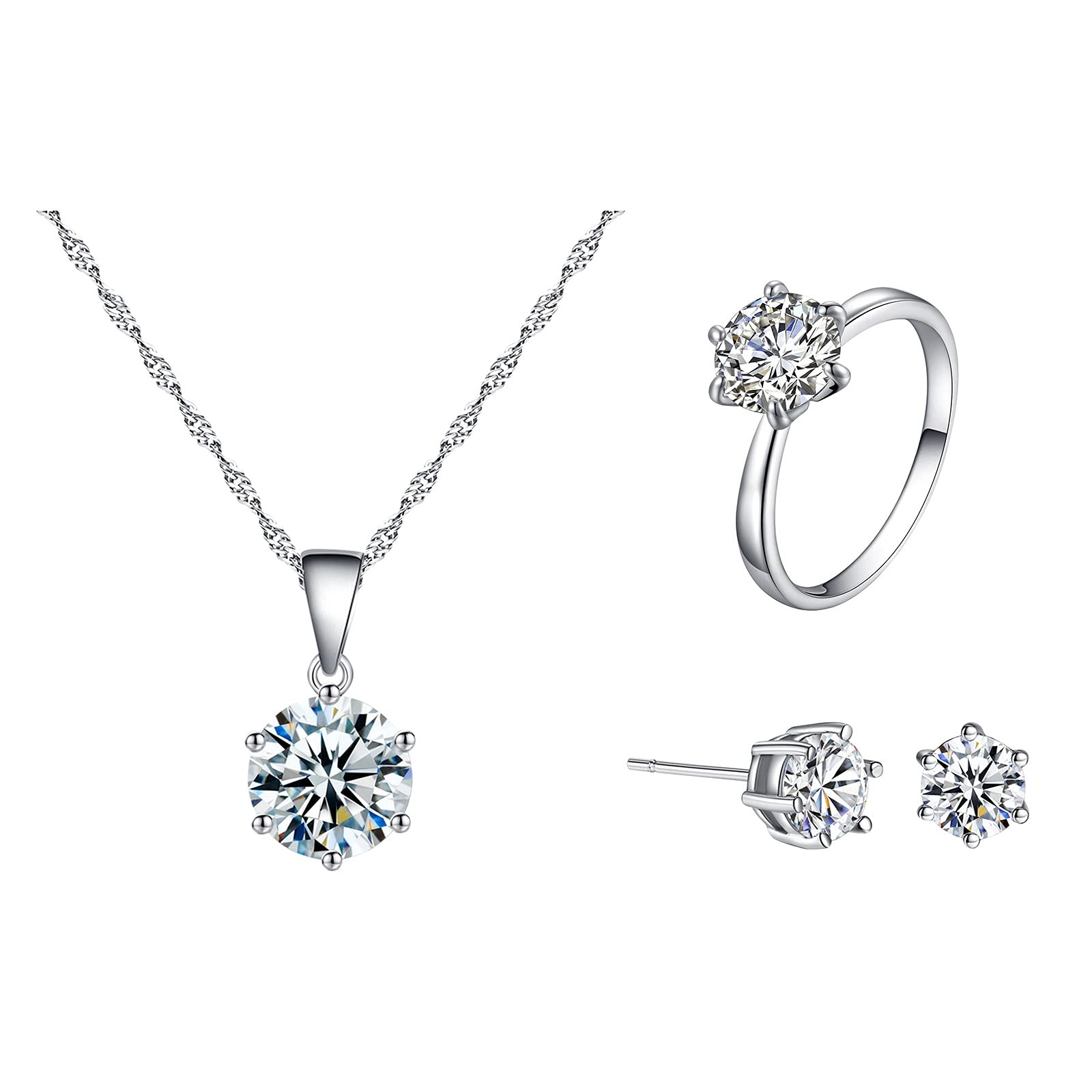 Elegant Crystal Jewelry Set for Women - Zircon Earrings, Necklace & Ring - Western Style Prom & Party Jewelry - Perfect for Weddings, Dances & Special Occasions