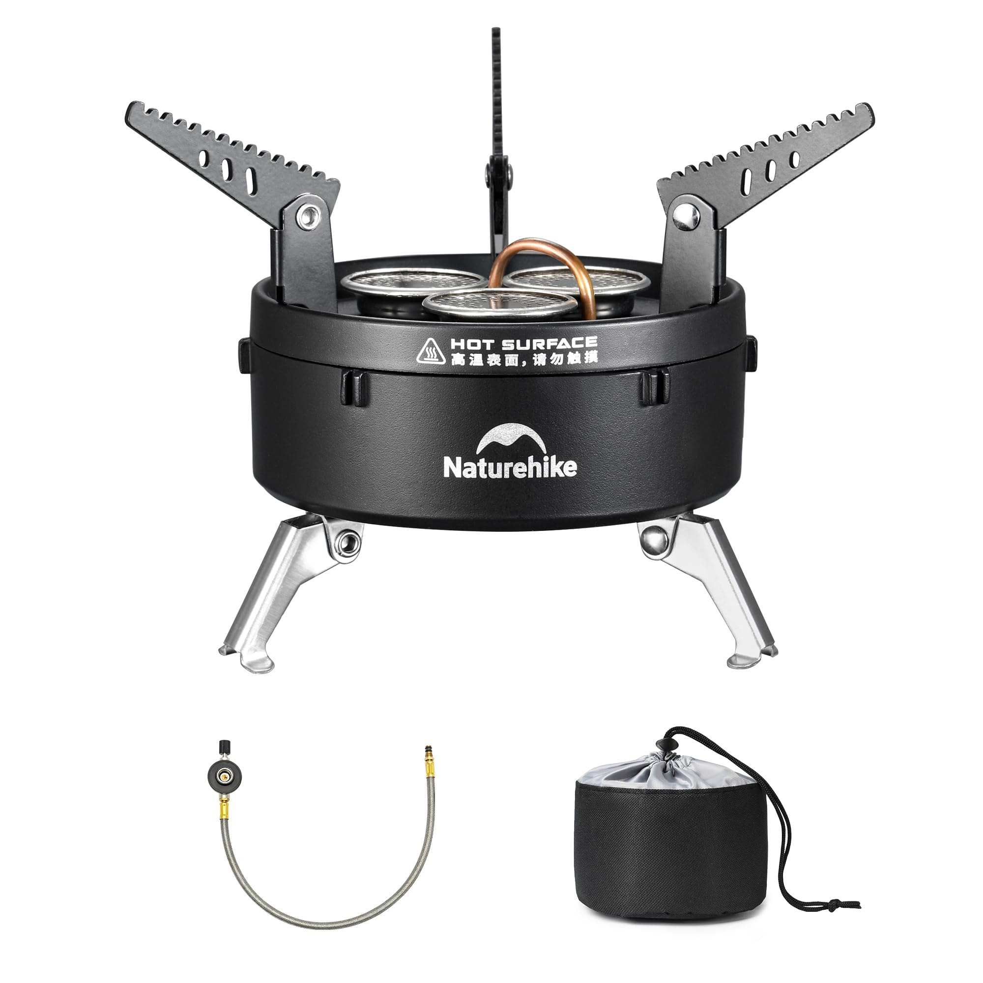 Naturehike Portable 3-Burner Camping Gas Stove for IGT Table - Compact Isobutane Stove with Storage Bag & Foldable Brackets - Perfect for Outdoor Cooking, Car Camping, Tailgating, Picnics and Backpacking Adventures