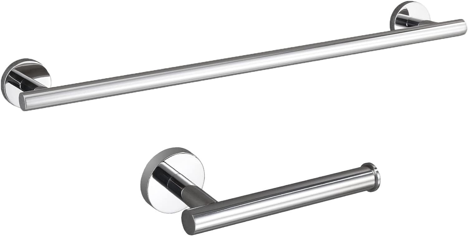 USHOWER 18-Inch Chrome Towel Bar and Toilet Paper Holder Set - 2-Piece Bathroom Accessories for Modern Homes - Perfect for Bathroom Organization and Space Saving