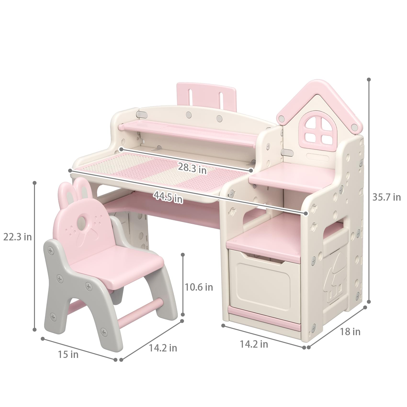 UNICOO Kids 3-in-1 Multifunctional Activity Desk - Adjustable Height Learning & Drawing Table with Chair Set (QB-002-P Pink) | Perfect for Homeschooling, Art Projects & Playroom Organization