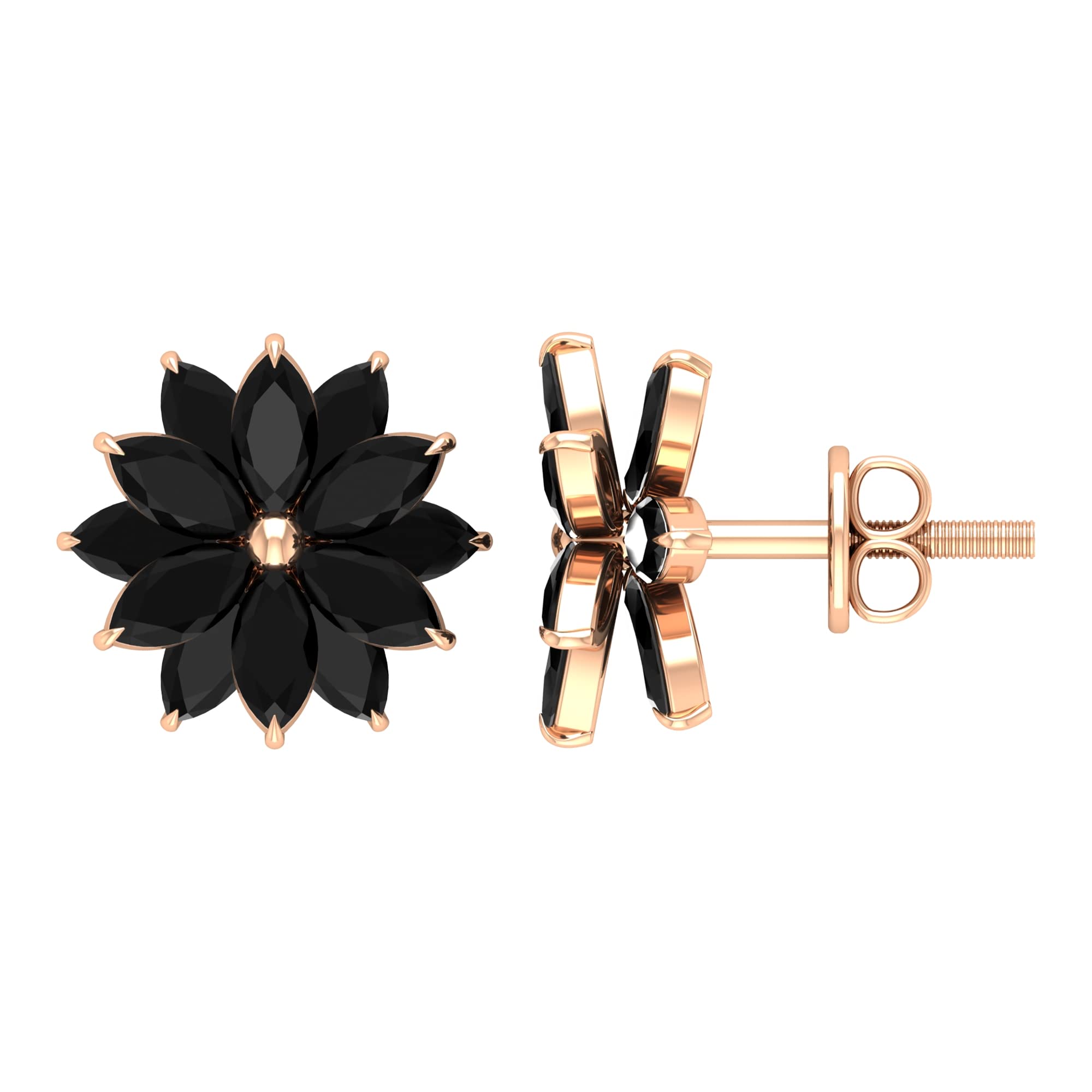 2.25 CT Marquise Shape Black Onyx Stud Earrings for Women - 14K Solid Gold December Birthstone Jewelry, Floral Dainty Earrings for Gifts, Wedding & Everyday Wear