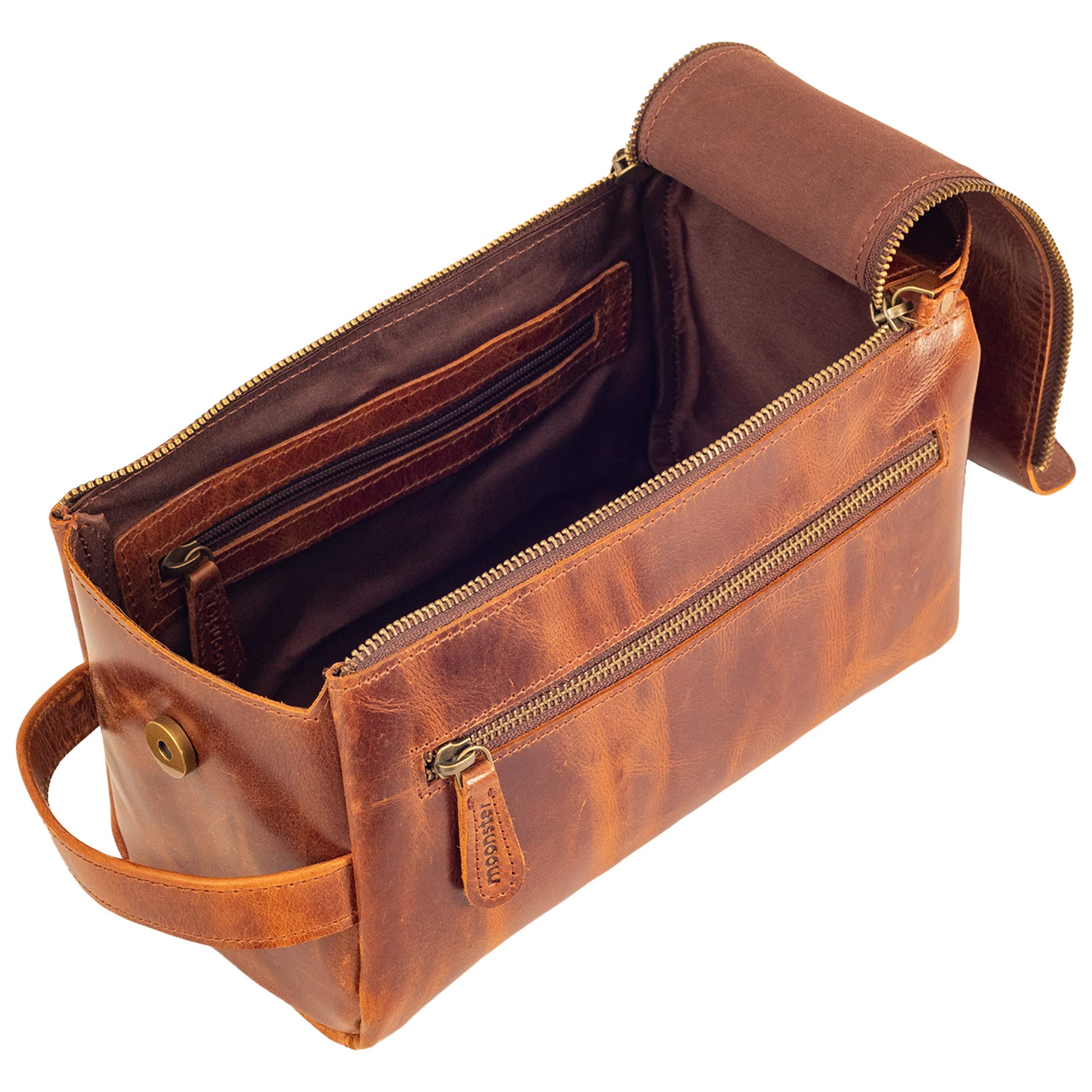 Premium Full Grain Buffalo Leather Travel Toiletry Bag for Men & Women - Large Durable Dopp Kit with Shaving Organizer - Waterproof Cosmetic & Toiletries Pouch for Business Trips, Gym, Camping & Vacation Essentials