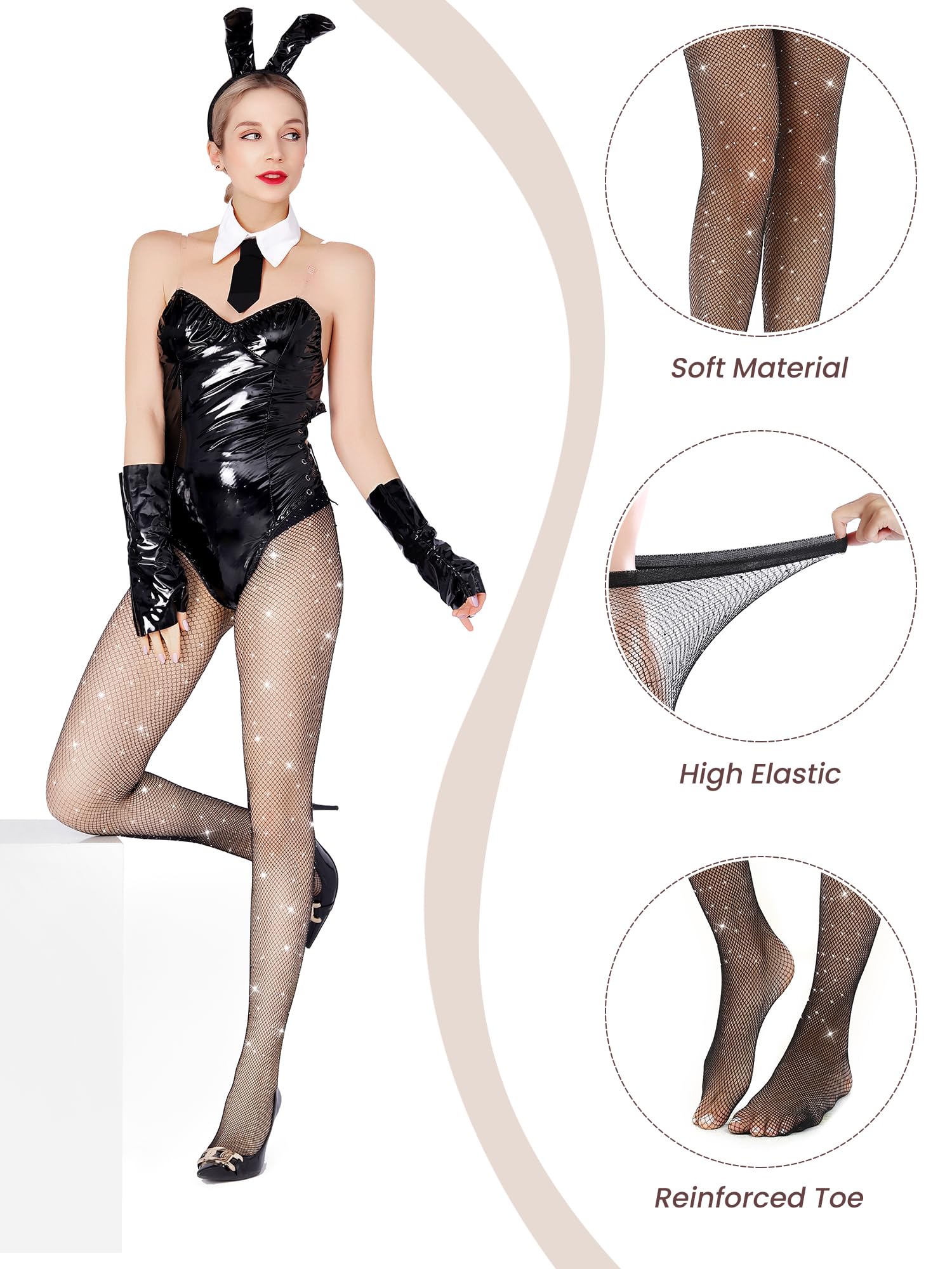 Sexy Rhinestone Fishnet Stockings - High Waist Sparkly Tights with Bling Crystals | Shiny Sheer Pantyhose for Parties, Cosplay & Night Out