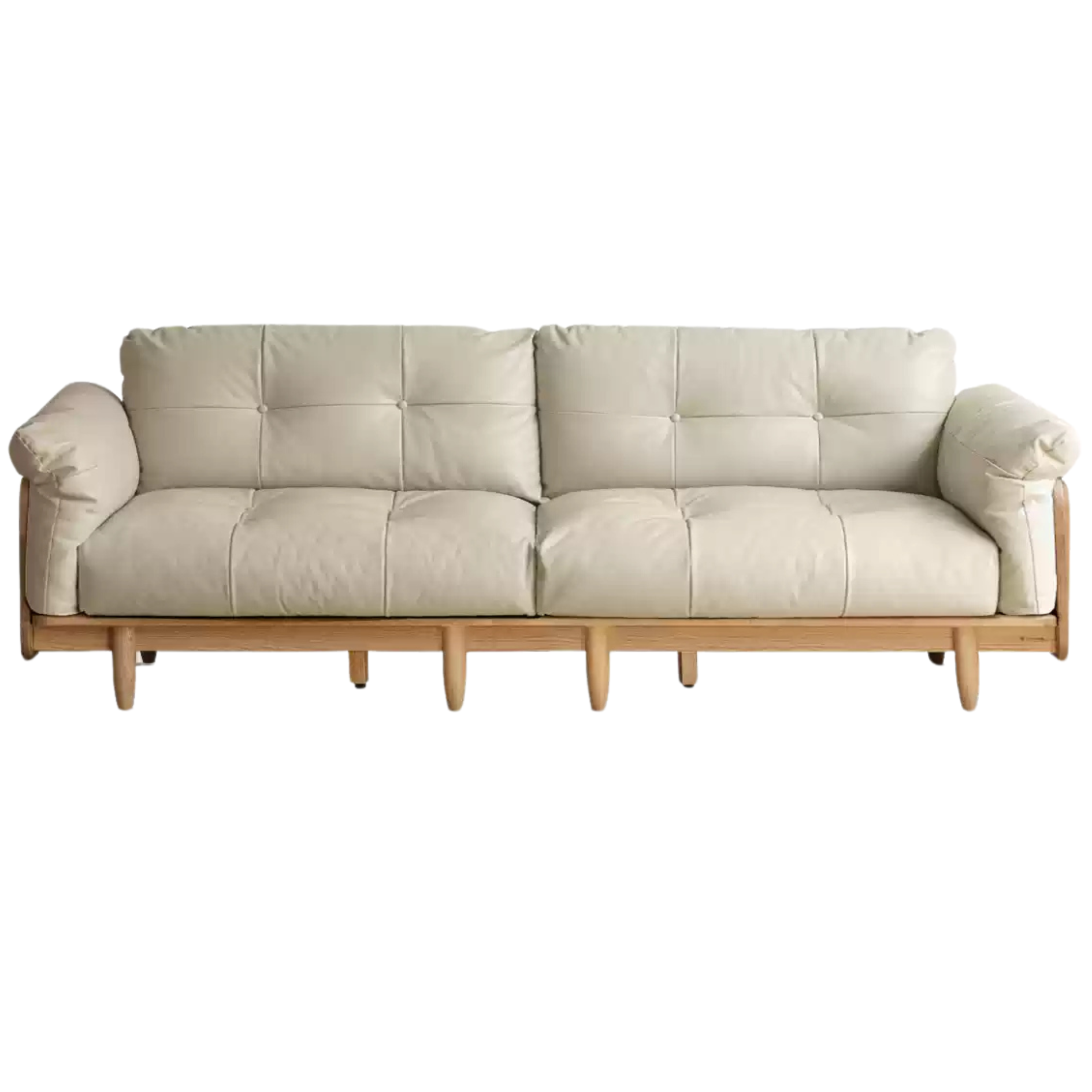 105.5x35.4x31.8 inch / 268x90.5x81cm / Natural wood color / meters four-seater leather beige
