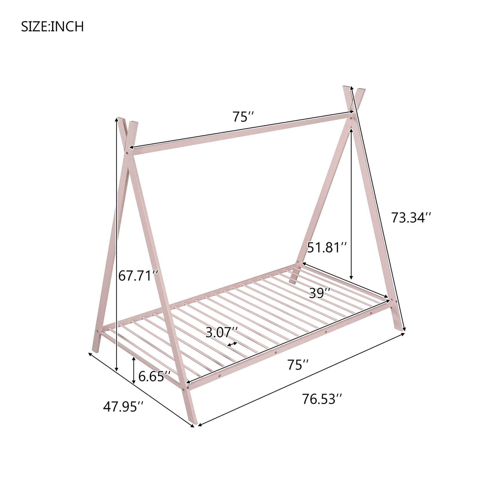 Montessori Twin Teepee Bed Frame - Metal Toddler House Floor Bed for Kids, Boys & Girls (Pink) | Perfect for Playrooms, Bedrooms & Montessori Learning Spaces