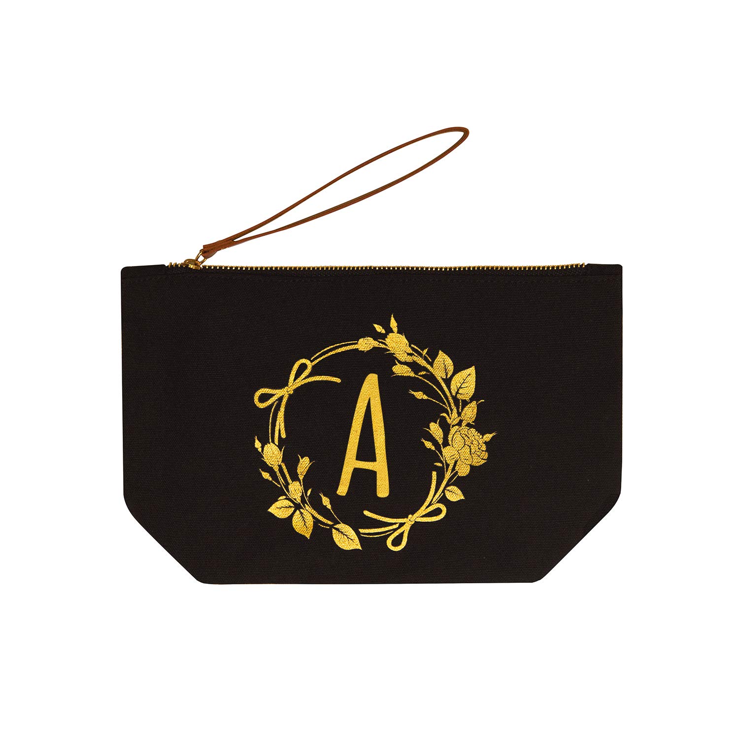 Personalized Monogram Makeup Bag for Women - Elegant Black Canvas Cosmetic Pouch with Custom Initial (A) | Perfect Wedding, Birthday & Teacher Gifts | Great for Travel, Bridal Shower & Everyday Use