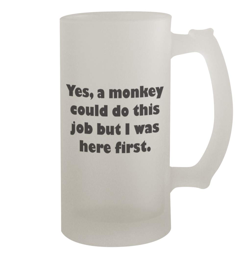 Funny 16oz Frosted Glass Beer Stein - Middle of the Road A Monkey Could Do This Job #57 - Perfect for Parties, Gifts & Home Bar Decor