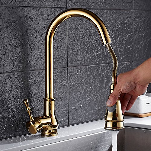 Gold Single Handle Pull Out Kitchen Faucet for Sink - Modern Sprayer Design