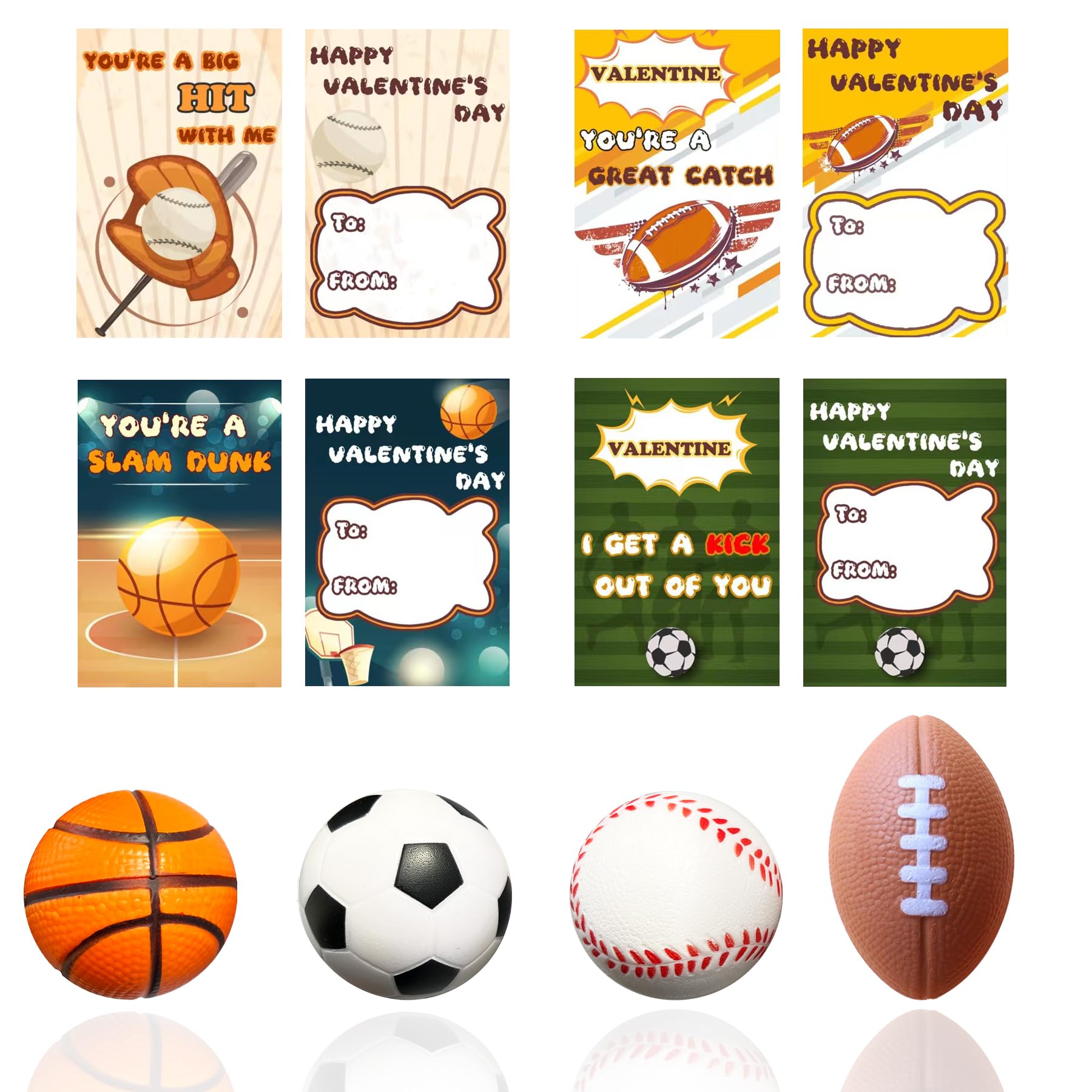 24 Sets Valentine's Day Cards for Kids with Mini Sports Balls - Sports Themed Stress Balls & Gift Cards for Classroom Exchange, Party Favors - Perfect for School Valentine's Parties, Kids' Gift Giving & Classroom Prize Rewards