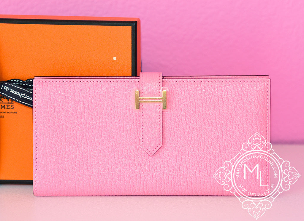 Hermes Rose Confetti Chevre Bearn Long Wallet - Luxury Leather Wallet for Women | Perfect for Everyday Use, Travel & Special Occasions