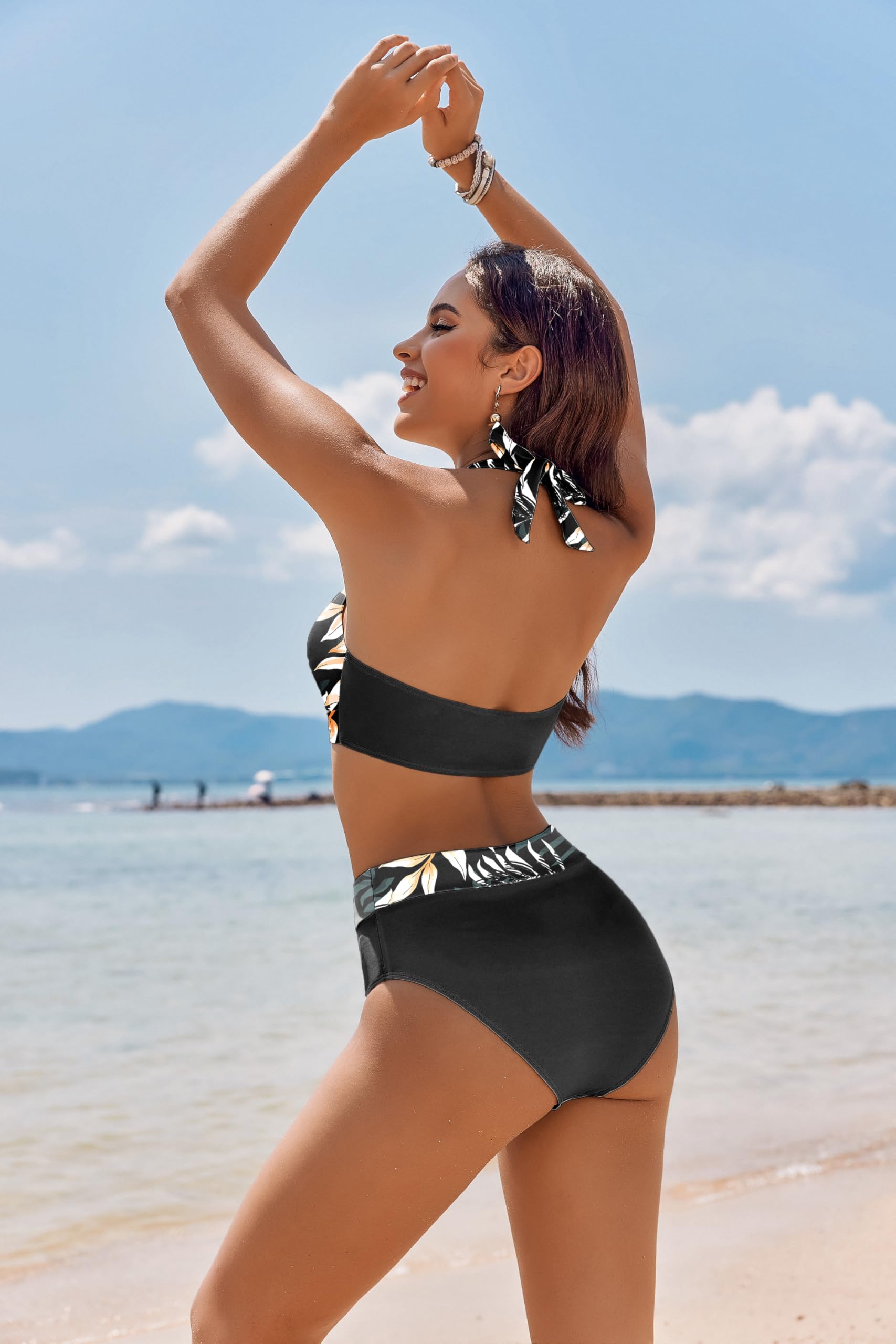 AI'MAGE Women's High Waisted Bikini Set - Tummy Control Two Piece Bathing Suit | Color Block Halter Swimwear for Beach, Pool & Vacation | 2025 Summer Collection