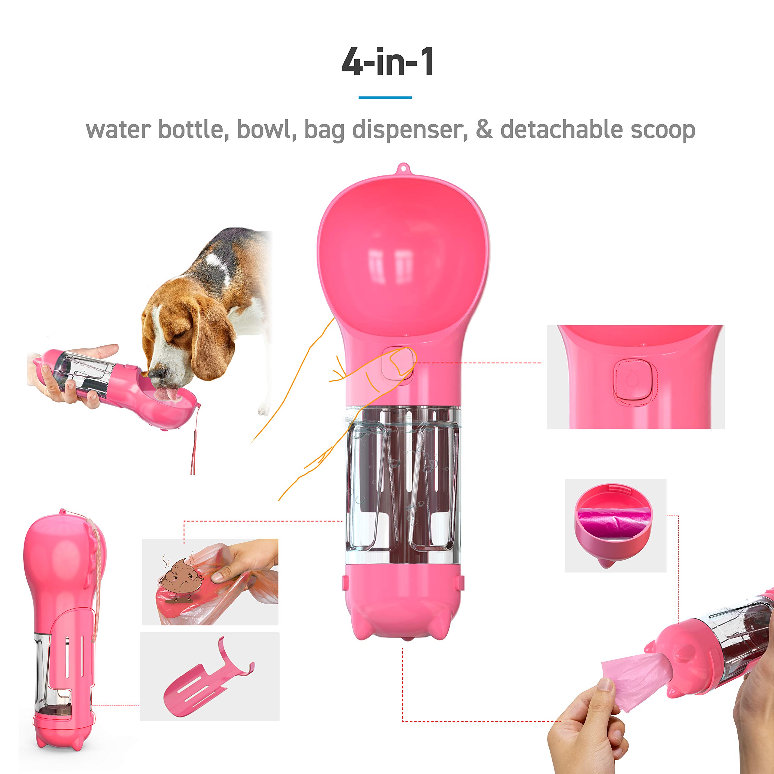 Portable Dog Water Bottle with Leak-Proof Bowl, Poop Scoop, and Bag Storage - Ideal for Hiking, Travel, and Outdoor Adventures