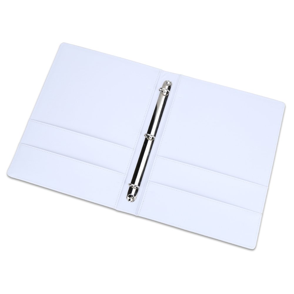 KINGFOM A4 Faux Leather Padfolio Ring Binder - Professional Business File Folder & Document Organizer with Card Holder (3 Ring Binder, White) - Perfect for Office, Meetings & Presentations