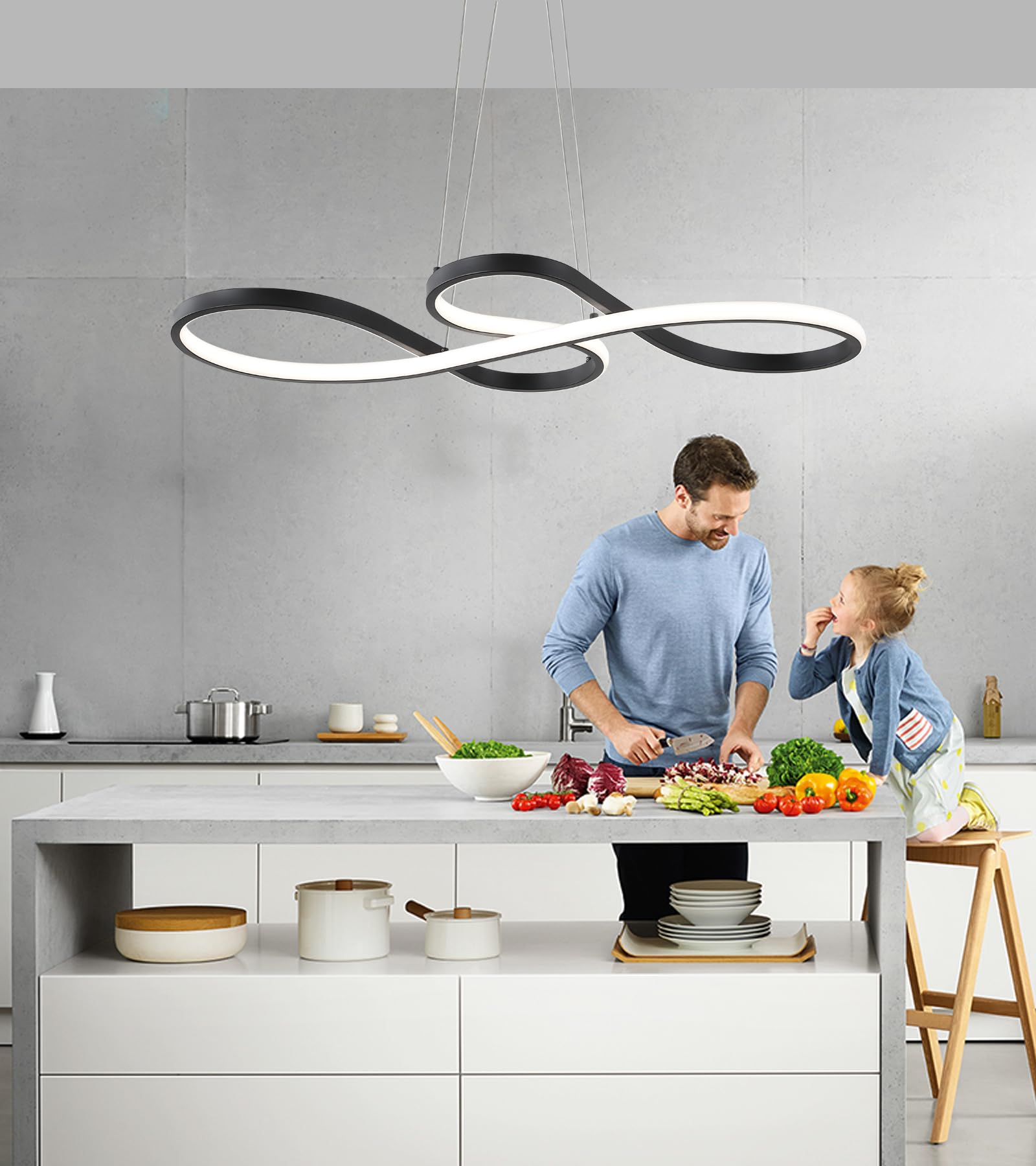 Q&S Modern Black LED Chandelier with Remote Control - Dimmable Dining Room Light Fixture for Living Room, Bar, Game Room, Restaurant, Hotel & Office - Perfect for Romantic Dinners, Entertainment Spaces & Professional Settings (30-inch)
