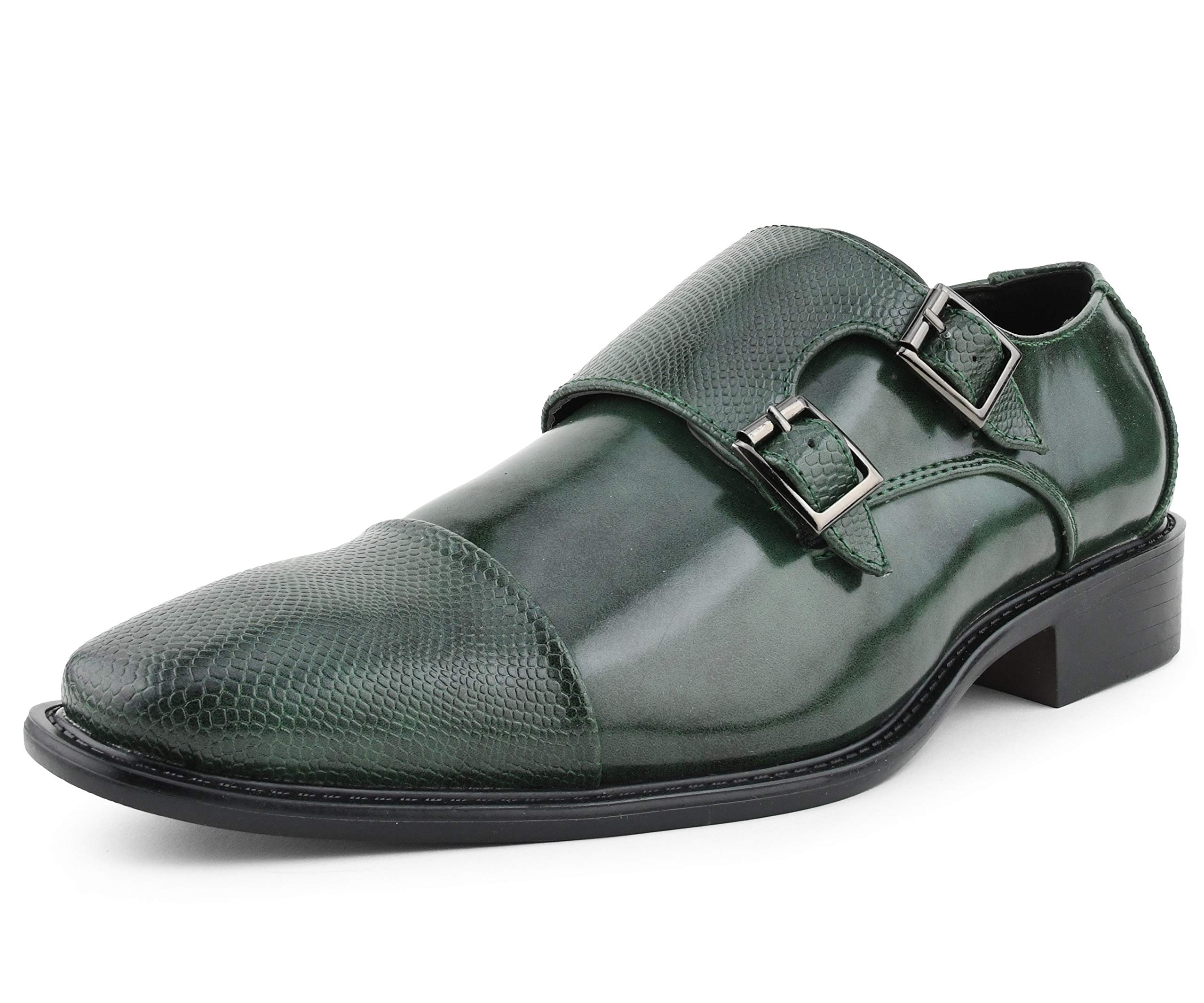 Bolano Bancroft Men's Monk Strap Dress Shoes - Slip On Formal Shoes with Embossed Cap Toe & Double Strap - Perfect for Business, Weddings & Office Wear