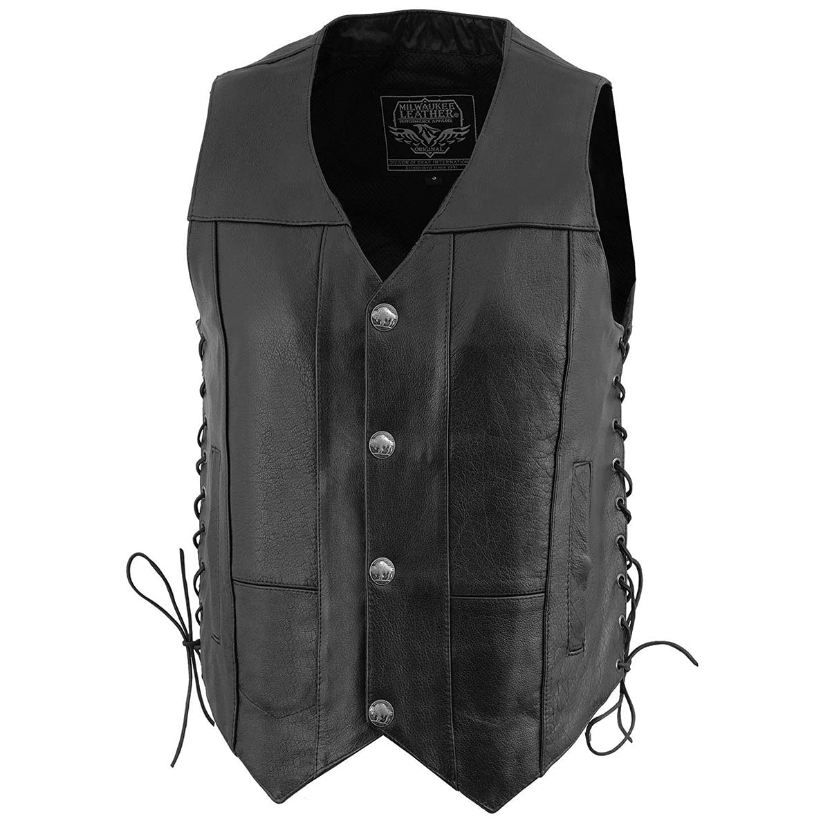 Milwaukee Leather Men's Premium Classic V-Neck Motorcycle Vest - Large | Genuine Leather Rider Jacket for Harley & Cruiser Bikes | Perfect for Biker Clubs & Road Trips