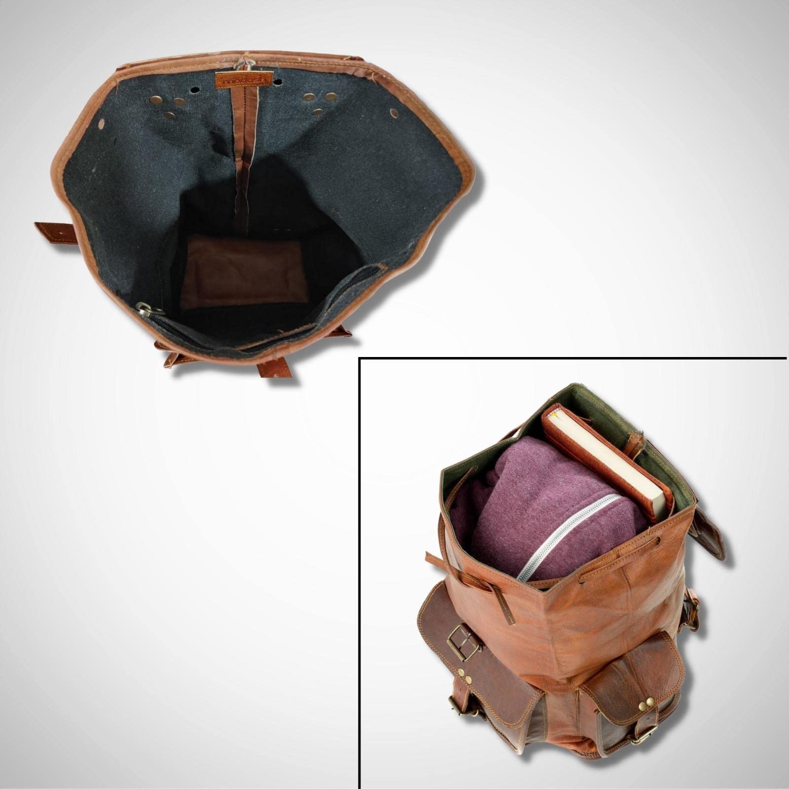 **Madosh Genuine Leather Backpack for Hiking, Camping & Travel - 16